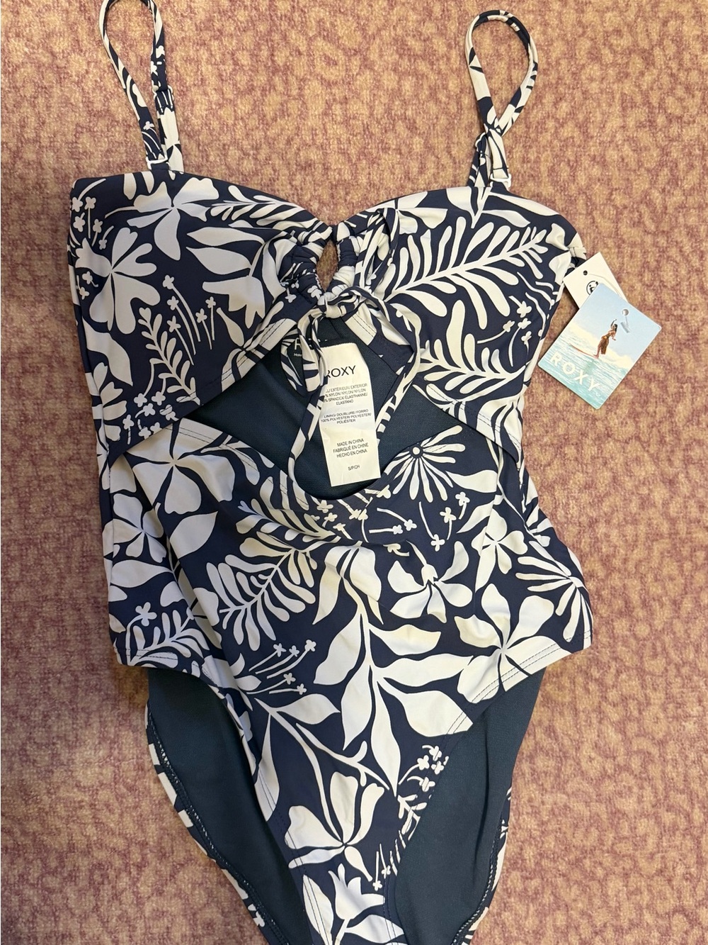 Roxy Navy and White Tropical Print One-Piece
